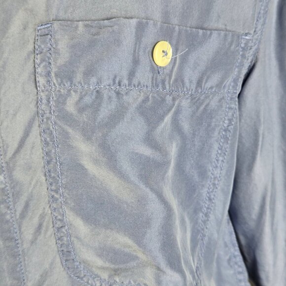 Liz Wear Petite Size Small Blue Button Front Shirt 100% Silk Round Neck Long Slv - Picture 3 of 13